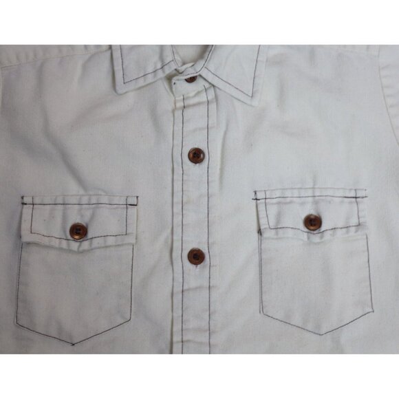 VINTAGE BOYS CREAM BEIGE SHORT SLEEVE BUTTON-UP SHIRT - CAMPUS RUGGED COUNTRY 10 - Picture 3 of 6